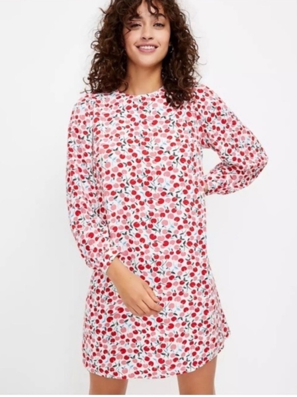 LOFT Cherry-Print Long Sleeve Shift Dress
